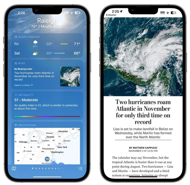华容苹果14维修分享iPhone 14手机如何看天气时顺带看新闻 